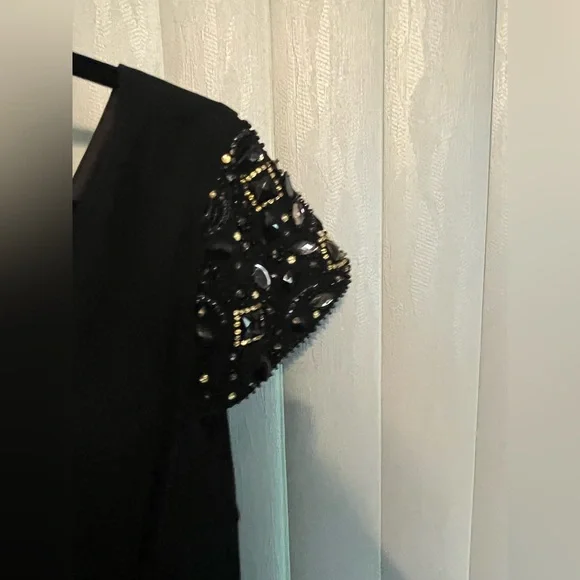 Elegant Black Dress with Embellished Sleeves - Picture 4 of 10